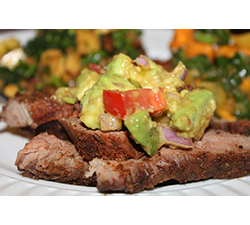 Dry Steak Rub, Avocado Salsa and Broccoli Salad