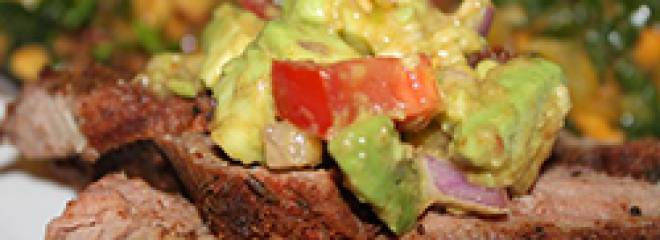 A Dinner Menu: Steak Dry Rub, Avocado Salsa, and Chopped Broccoli Salad